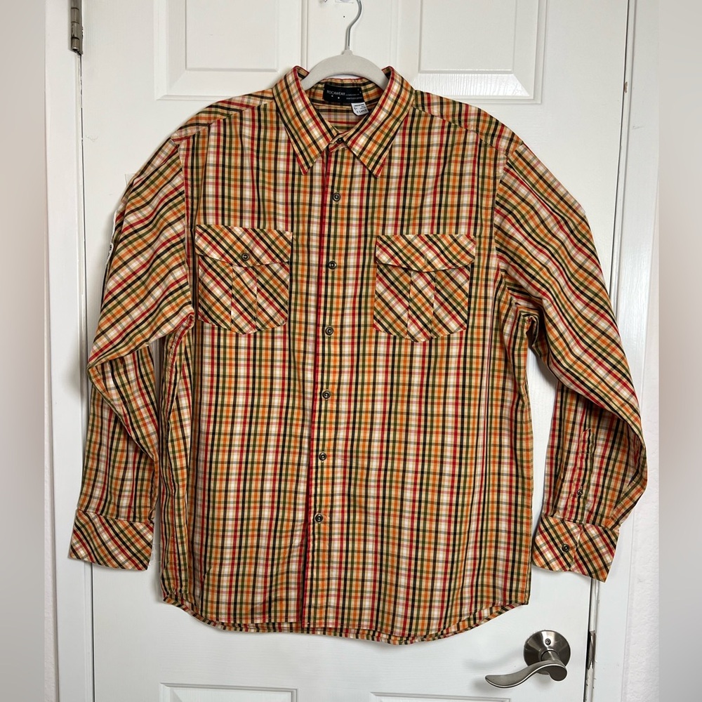 Rocawear Men's Plaid Button Down Shirt - Red, Yellow, Black